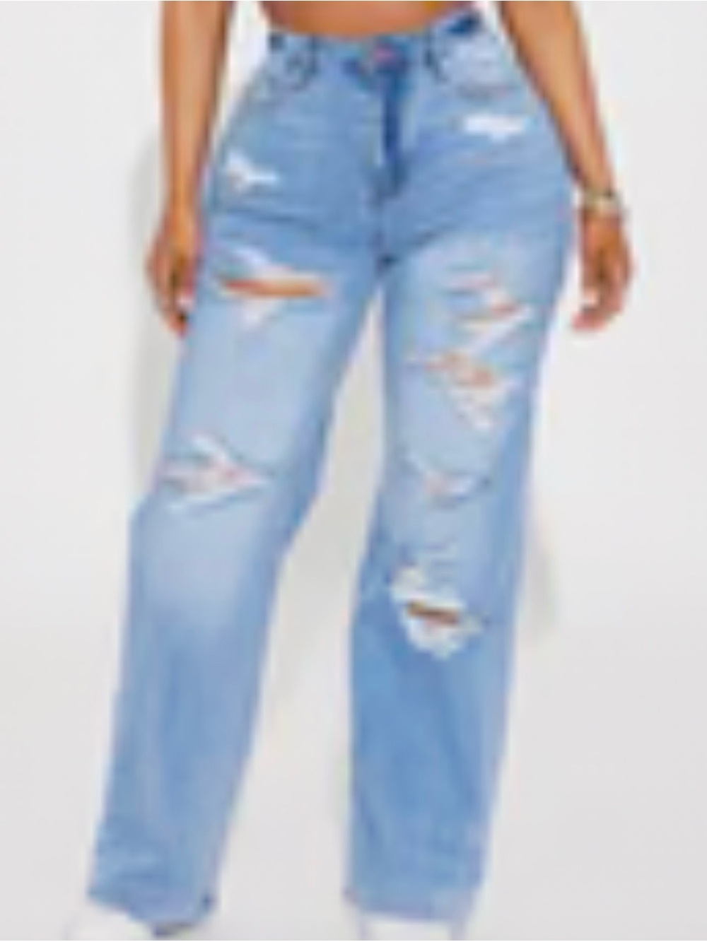 Fashion Nova Watch Me Ripped Wide Leg Jean - Light Wash